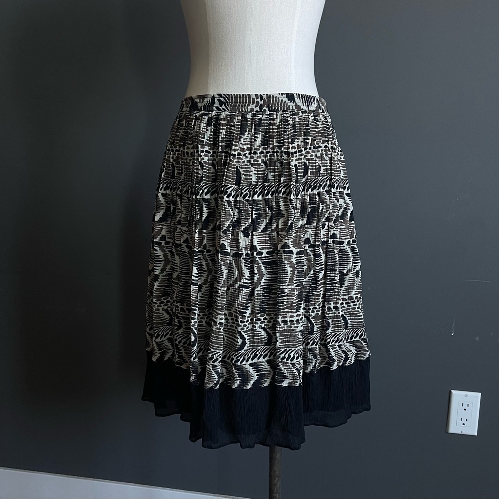 90s Talbots Silk Tiered Midi Skirt Abstract Animal Print Elastic Waist